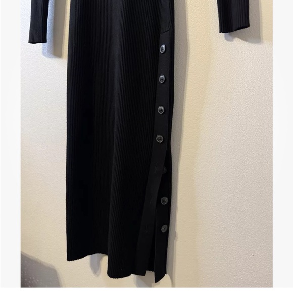 REISS MADDISON RIBBED KNITTED MIDI DRESS black button collar xl extra large NWOT - Picture 5 of 8